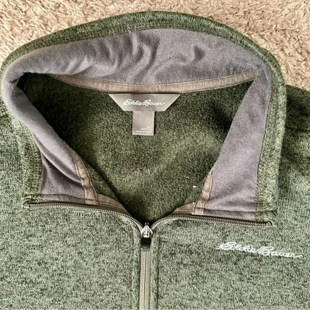 Eddie Bauer I Men's Green Textured Quarter Zip Fleece Pullover Sweater I Size XL - Picture 4 of 5